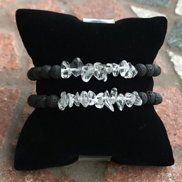 π΄crystal bead bracelet (1) Genuine crystal quartz gemstone chips black lava - Picture 4 of 8